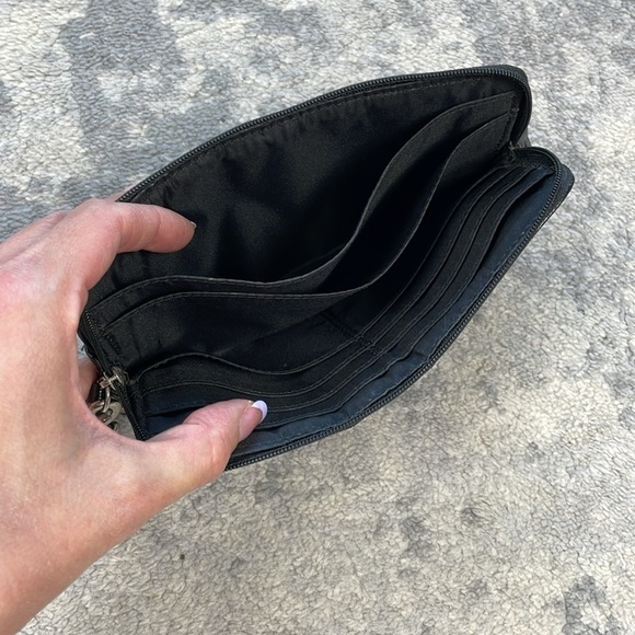 Coach Signature Stripe Double Zip Wristlet Pouch Wallet Black Gray - Picture 16 of 16